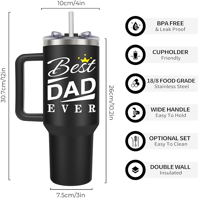 Christmas Birthday Gifts for Dad Him, Dad Gifts from Daughter Son, Best Dads Ever Gift, Funny Dads Gift Idea, 40 oz Coffee Tumbler With Handle Straw