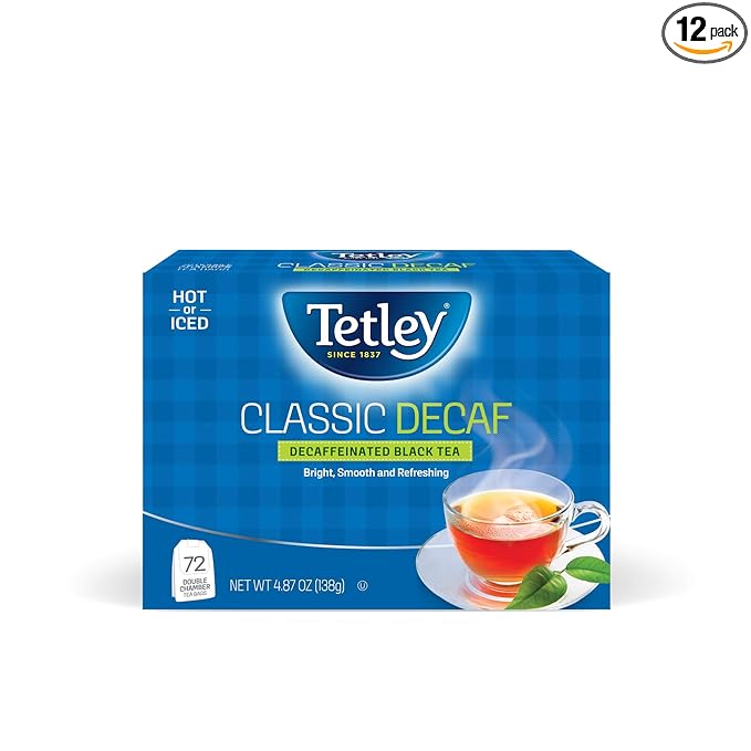 Tetley Classic Blend Decaf Premium Black Tea, Decaffinated Tea, 72 Tea Bags (Pack of 12), Rainforest Alliance Certified