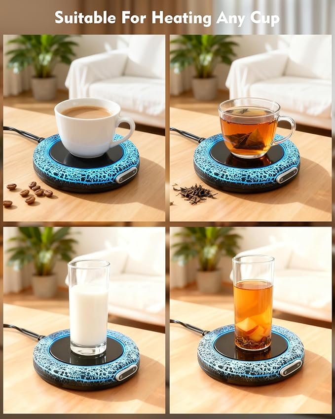 Smart Constant Warm Coaster, Volcano Warm Coaster,Coffee Mug Warmer,Home Desktop Ambient Light,Coffee Mug Warmer,Coffee Lover's Gift,4 Temperature Settings Available(Black)
