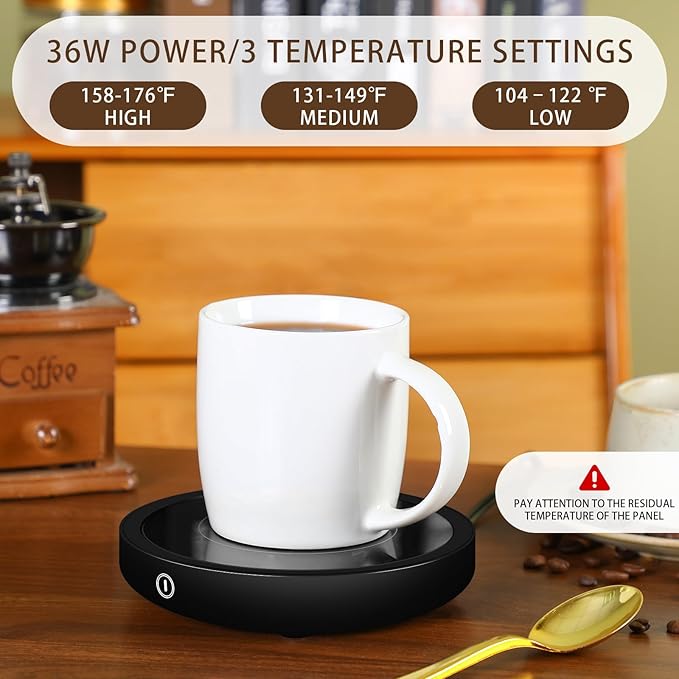 2 Pack Coffee Mug Warmer, Cup Warmer for Hot Drinks, 36w Heating Plate with 4h Auto Shut Off, 3-Temp Settings for Chocolate Milk Tea Beverage Jar Candle Warmer Home Office Desk(Black)