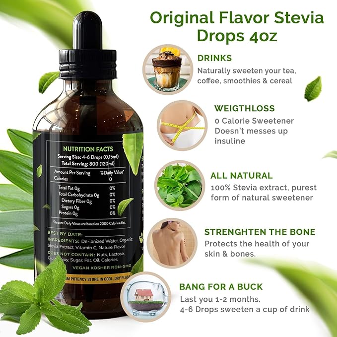 Enzo Liquid Stevia Drops Our Zero Calories Sweetener (4oz - 800 Servings/Bottle) - Nutty Hazel - All Natural flavoring with No Artificial Additives & Filler Ingredient