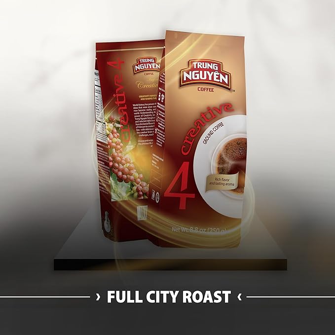 TRUNG NGUYEN COFFEE Creative 4, Ground Coffee, Arabica Blend Robusta, 8.8 Ounce, Medium Roast, Rich Flavor, Lasting Aroma