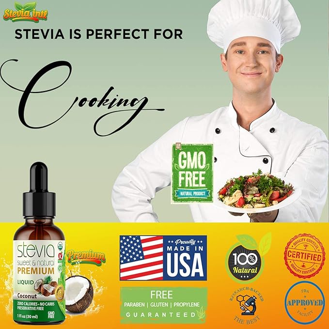 Coconut Premium Quality Stevia Drops | Organic Liquid Stevia | Best Sugar Substitute | 100% Pure Extract | All Naturally Sweet | Non-Bitter, 0 Calorie, NON-GMO, Diabetic & Keto Friendly (1oz)