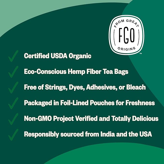 FGO Organic Moringa Mint Tea, 20 Count, Eco-Conscious Herbal Tea Bags, Resealable Bag, Caffeine Free, Packaging May Vary (Pack of 1)