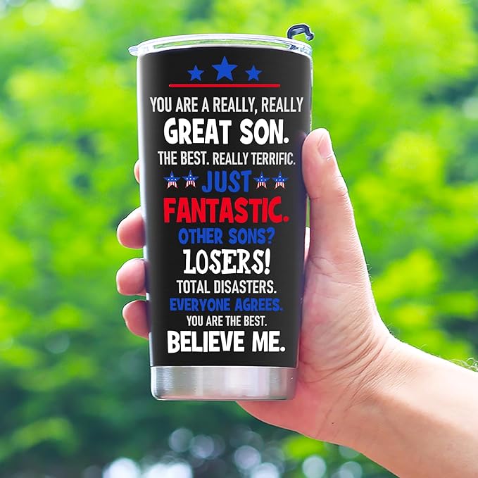 Gifts for Son from Mom Dad, Best Son Ever Gifts - Christmas Birthday Gift for Sons Adult, 20 OZ Sons Stainless Steel Insulated Travel Coffee Tumbler Cup