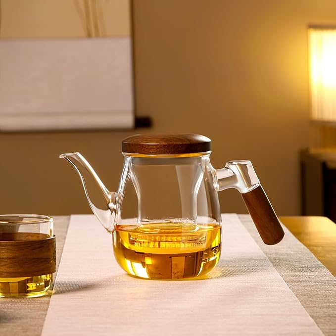 Glass Teapot, 600ml Borosilicate with Infuser, Stovetop & Microwave Safe, Non-Drip Spout, Ergonomic Handle