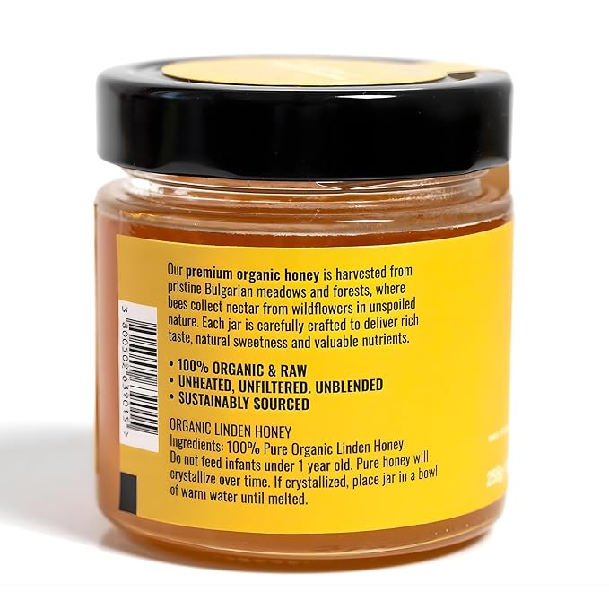 ORPHE Organic Linden Honey – Clean Simple Natural Sweetener for Coffee, Tea, Matcha and Breakfast, Unheated & Creamed 9oz Glass Jar