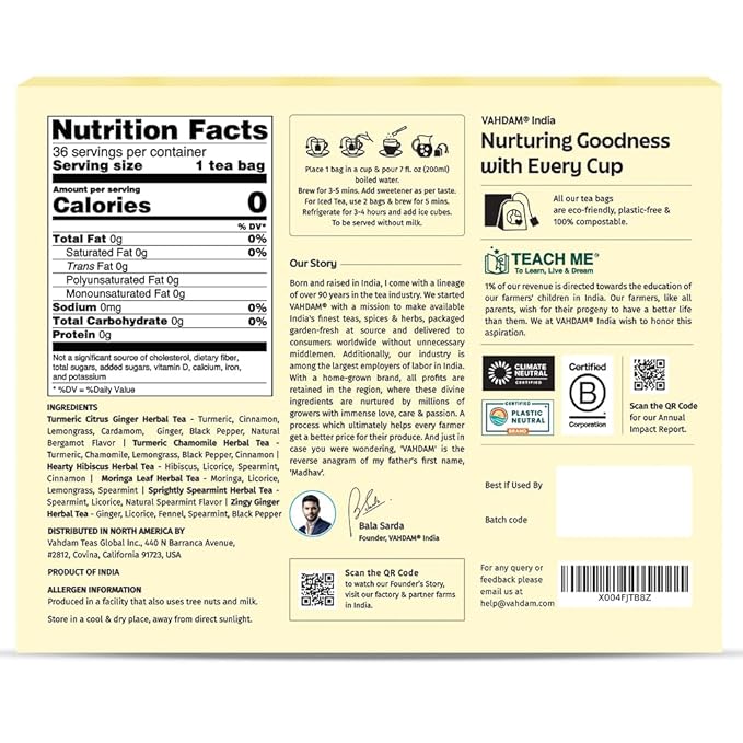 VAHDAM, Assorted Herbal Tea Variety Pack (6 Variants, 36 Tea Bags) Caffeine Free, Gluten Free, Non GMO | Eco Friendly Tea Bags I Christmas Tea Gift Set