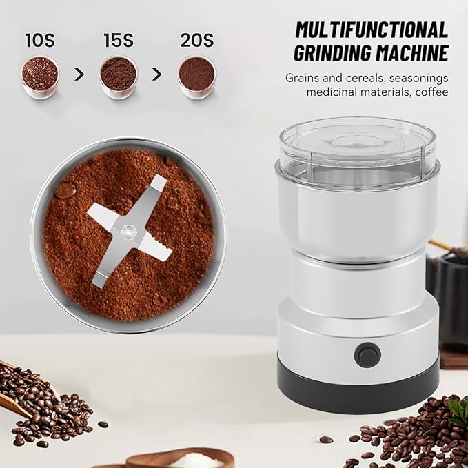 One-Touch Coffee Grinder and Multi-Purpose Grinder with Extended Power Cord & 4 Sharp Blades, for Convenient Grinding of Coffee, Spices, and Seeds Anywhere
