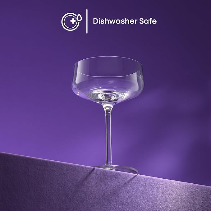JoyJolt Sidney Cocktail Coupe Glasses Set of 4 | 8 oz Martini Glasses for Espresso Martini, Margarita, Champagne | Stemmed Bar Glass Set | Premium Crystal Made in Europe