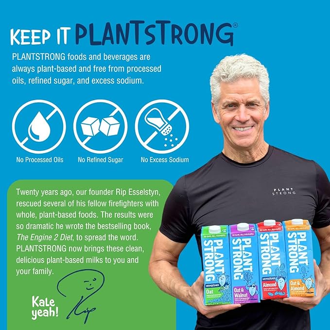 PLANTSTRONG Plant-Based Milks – Non-GMO, Plant-Based, Vegan, Gluten-Free, Dairy-Free, Lactose-Free, Shelf-Stable, No Gums or Oils (Pack of 6 (32 Fl. Oz.), Oat w/Recipe Guide)