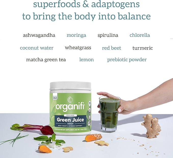 Organifi Green Juice - Powder Supplement with Organic Spirulina, Ashwagandha, and Chlorella - Helps Achieve Fitness Goals and Reduce Cortisol Levels, 30-Day Supply