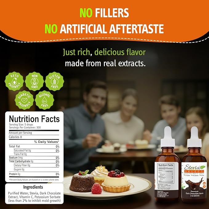 Stevia Select Dark Chocolate Pure Stevia Liquid - Zero Calorie Sweetener - All Natural Liquid Stevia Extract - Sugar Free Keto Sweetener 2 Oz (2 Pack)