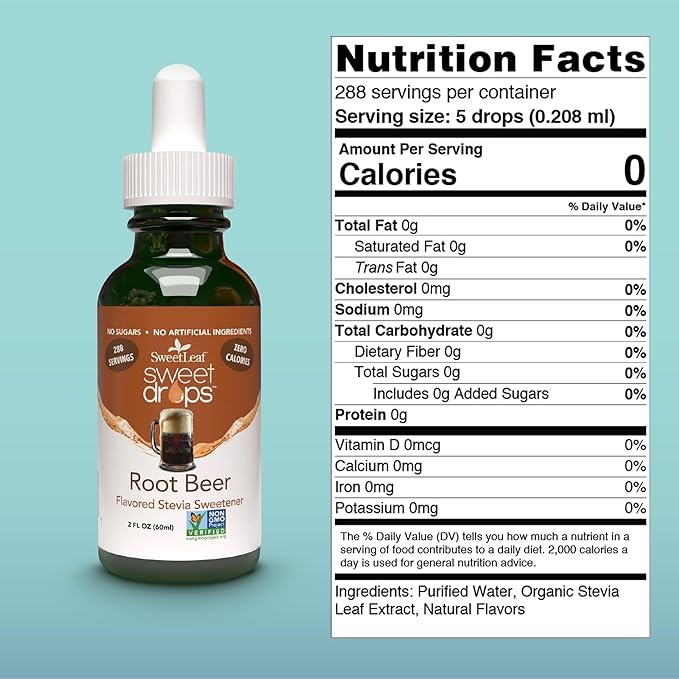 SweetLeaf Sweet Drops - Flavored Stevia Liquid Sweetener, Organic Stevia Extract, Zero Calories, Gluten Free, Keto Friendly, Non GMO, Natural Flavor, Sugar Alternative - Root Beer, 2 Fl Oz (Pack of 2)