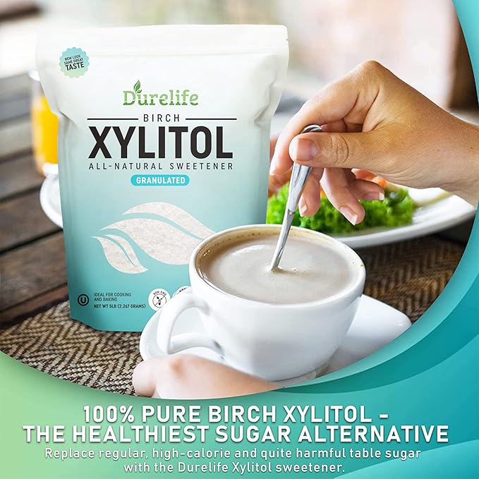 DureLife XYLITOL Sugar Substitute 10 LB (160 OZ) Made From 100% Pure Birch Xylitol NON GMO - Gluten Free - Kosher, Sugar alternative,