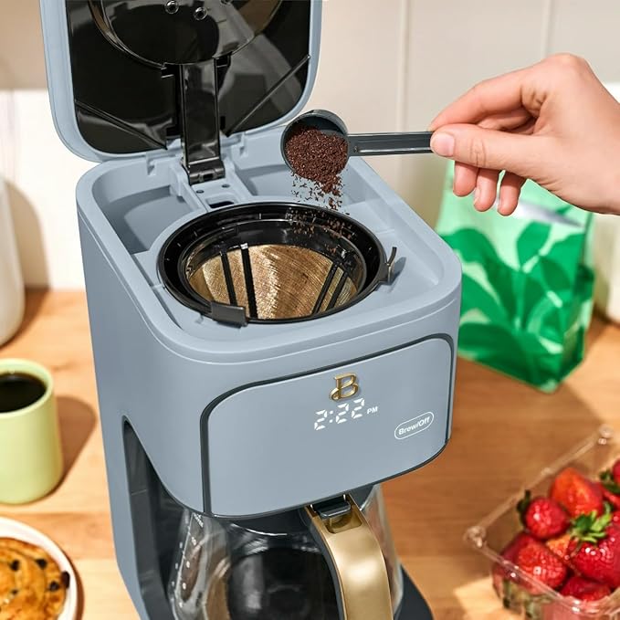 Beautiful 12 Cup Programmable Coffee Maker, Drip Coffee Machine with Glass Carafe, Automatic Brew Strength Control, Espresso Maker Function, Compact Espresso Machine (Cornflower Blue)