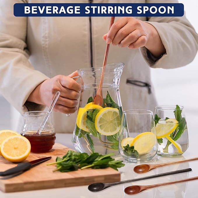 4 Pcs 13 Inch Long Handle Wooden Spoons for Cooking Long Handle Tasting Tea Spoon Wooden Utensils Vintage Stirrer for Kitchen Soup Coffee Cocktail Honey Mixing Stirring, 4 Colors