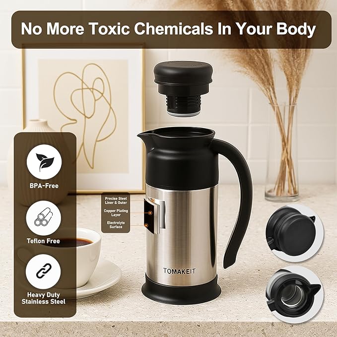 Creamer Pitcher for Coffee,1L/34 Oz Thermal Coffee Carafe,Stainless Steel Coffee Carafes for Keeping Hot and Cold,Double-Wall Design,12-Hour Hot & Cold,Leak-Proof, Portable for Travel,Camping,Office