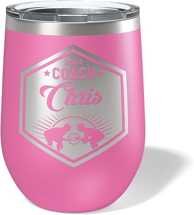Wrestling Coach gifts, Tumbler, Coach tumbler, Wrestling gifts, Coach Beer glass, Coach gift, Wrestling Coach, Coach gifts, Wrestling Coach (Wrestling Hexagon, Pink, 12oz Wine Tumbler)