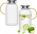 INSETLAN 68oz/2L Glass Pitcher with Lid and Spout, 2-Pack Ribbed Glass Jugs with Handle, Hot&Cold Water Pitcher for Iced Tea, Juice, Lemonade – Modern Carafe for Fridge or Table