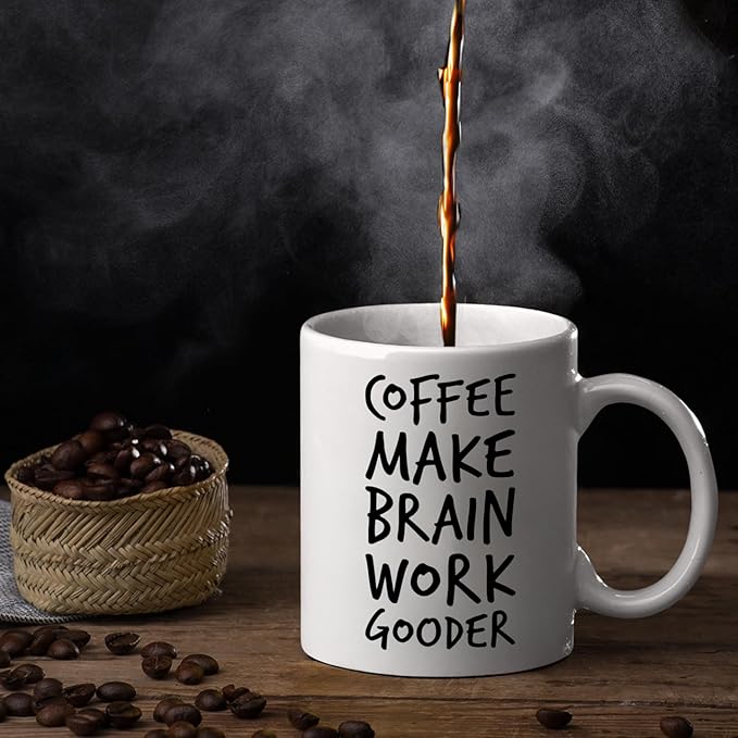 Veracco Coffee Make Brain Work Gooder Mug Funny Coffee Lover Gift Humorous Idea Family Friends Birthday Presents Sarcastic Office Berserk Tea Cup Caffeine Addict Brain Booster Gooder Vibes