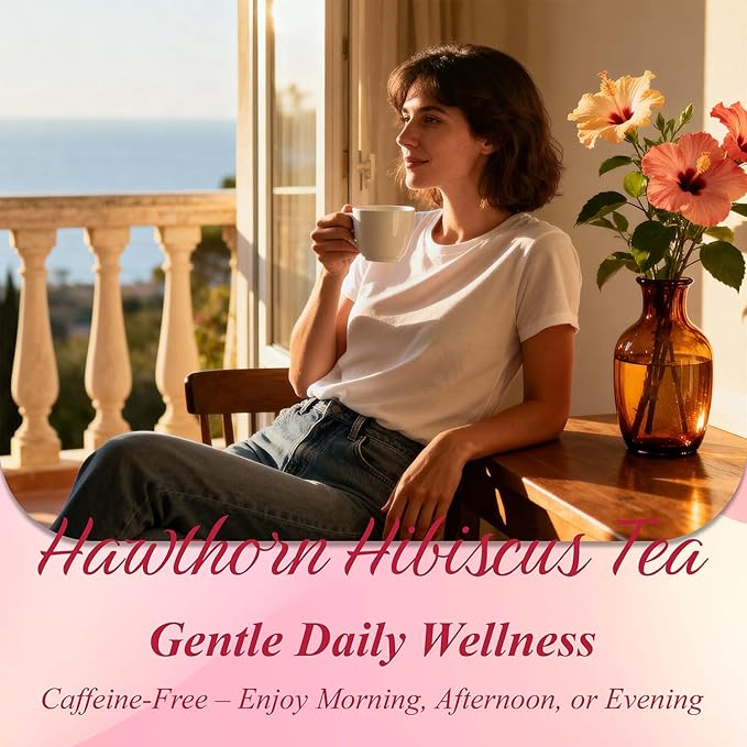 WT WEETEE Hawthorn Hibiscus Tea Bags 50 Count, Pure Made of Hibiscus, Hawthorn Berries & Leaves, Natural Caffeine-free Herbal Tea for Heart