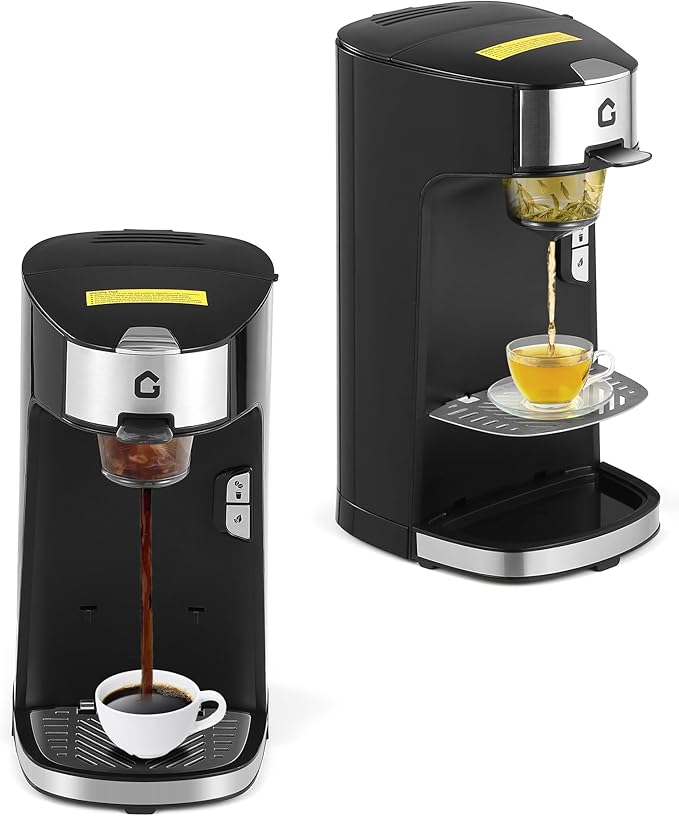 LinTimes Pod Coffee Maker, Single Serve 1300W Machine for Coffee/Hot Cocoa/Tea, Compact Design, Fast 1-Minute Brewing, 6-12 oz Cup Size, Removable Drip Tray, 120V US, Black