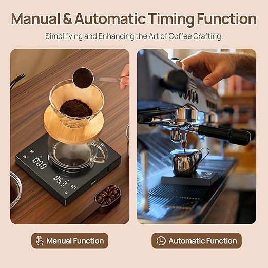 Meilen Mini Espresso Coffee Scale with Timer - 0.1g Precise, USB Rechargeable, 6 Weight Units, 2kg Digital Scale for Espresso, Pour Over, Drip, Kitchen (2kg Black 1 Pack)