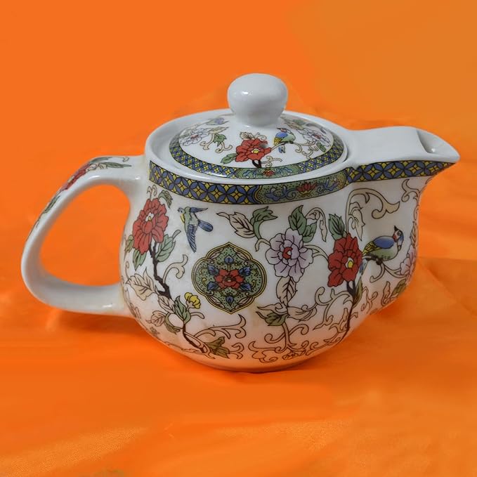 Porcelain Teapot 500ml Flower and Bird Kettle Stainless Infuser