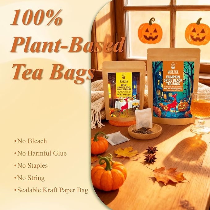 WT WEETEE Pumpkin Spice Black Tea, 100 Count Caffeinated Pumpkin Chai Tea Bags, Warm & Cozy Autumn Blend, Holiday and Fall | Halloween Tea