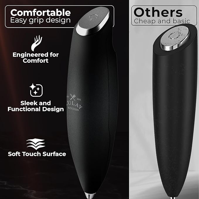 Zulay Kitchen Patented Tornado Triple Whisk Milk Frother with 4 Duracell Batteries – Handheld Foam Maker for Coffee, Lattes, Matcha & Hot Chocolate – Rich, Creamy Froth in Seconds