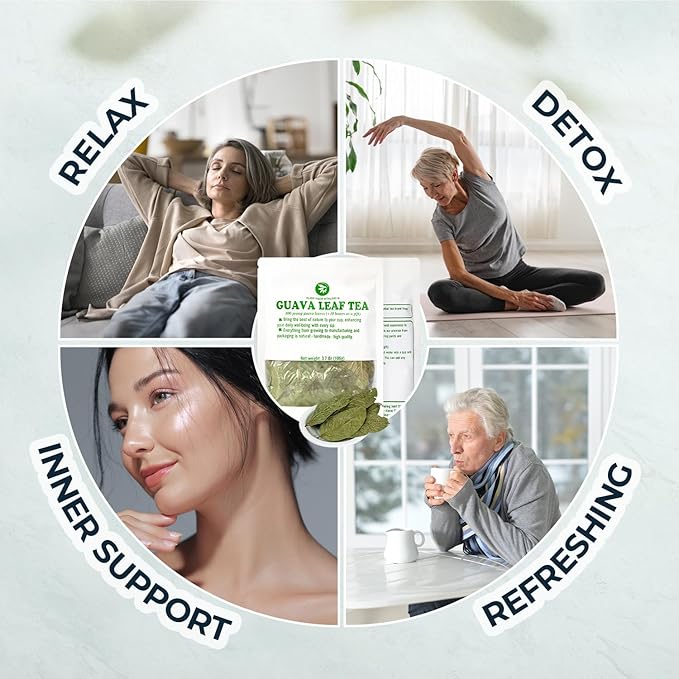 Young Guava Leaf Tea - 100+ Dried Whole Leaves (+up to 20 Leaves), 3.39 oz, Hojas de Guayaba, Caffeine Free, No Sugar Added, Vacuum Sealed, Pure & Handpicked, Herbal Tea for Relaxing, Makes 30+ Cups