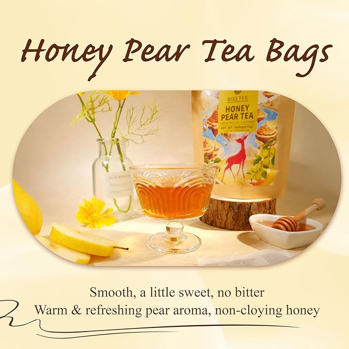 WT WEETEE Honey Pear Tea Bags 50 Count, Black & Puerh Tea Sweet Pear & Honey Flavor | Resealable Kraft Bag | Brew Hot or Iced