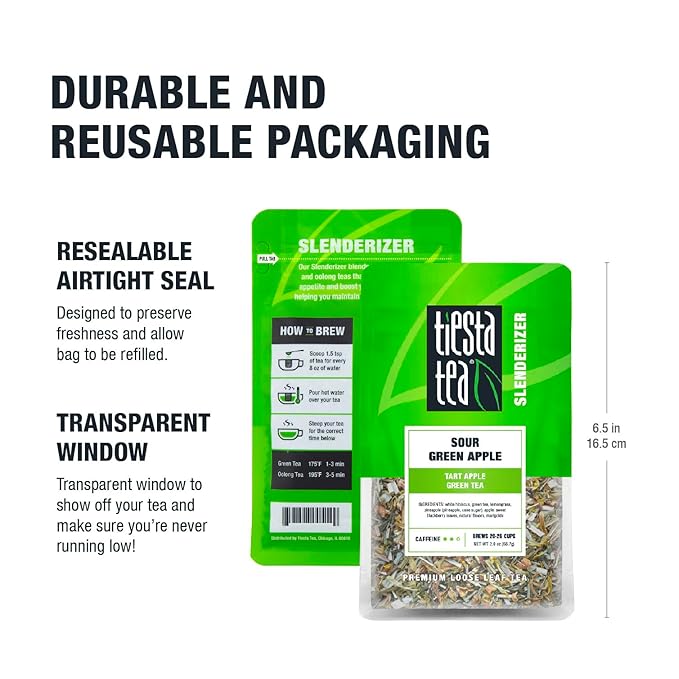Tiesta Tea - Sour Green Apple, Loose Leaf, Tart Apple Green Tea, Medium Caffeinated Green Tea, Make Hot or Iced Tea Up to 20-25 Cups, 2 oz Resealable Pouch