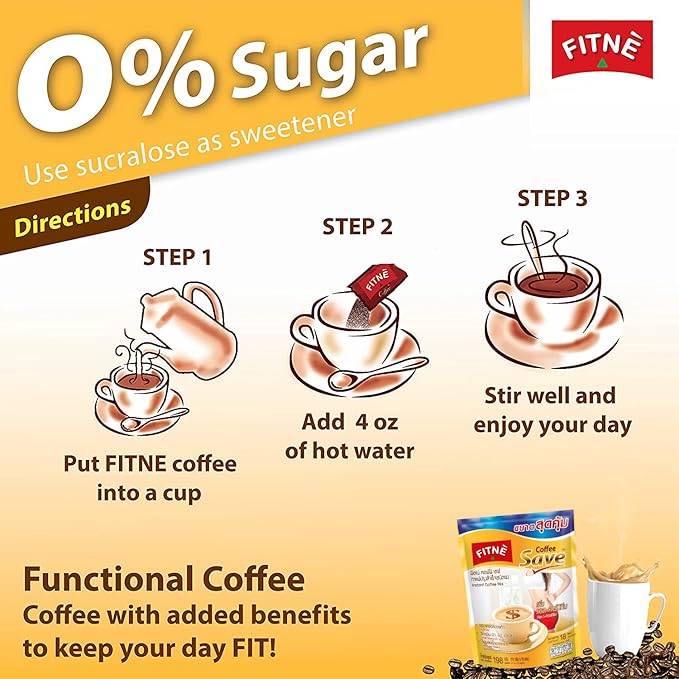 FITNE Instant 3 in 1 Coffee Packets Mix with L-Carnitine for Workout Exercise Vitamin B1 B2 B6 Smooth Blend No Sugar Sucralose Sweetener, 10 Sachets