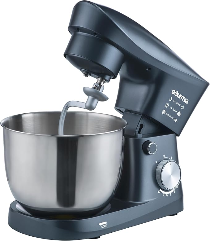 Gourmia 5 Quart 10-Speed Electric Stand Mixer with Bowl + Shield, Dough Hook, Whisk and Beater - Household Kitchen Standing Dough Maker Machine