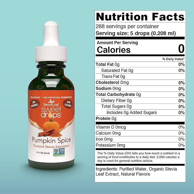 SweetLeaf Sweet Drops - Flavored Stevia Liquid Sweetener, Organic Stevia Extract, Zero Calories, Gluten Free, Keto Friendly, Non GMO, Natural Flavor - Pumpkin Spice, 2 Fl Oz (Pack of 2)