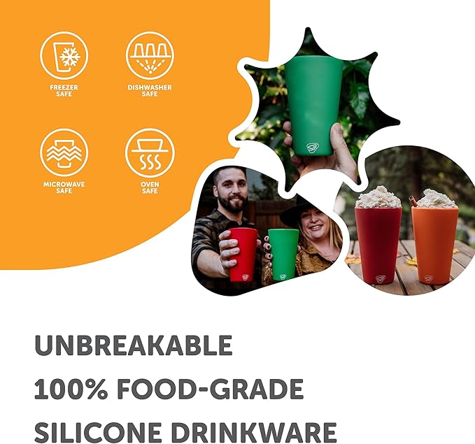 Silipint 16oz Silicone Pint Glass – Unbreakable BPA-Free Reusable Silicone Drinking Cup – Dishwasher Microwave & Freezer Safe – Stemless Glass for Water Coffee Smoothies (Glow in the Dark Green)