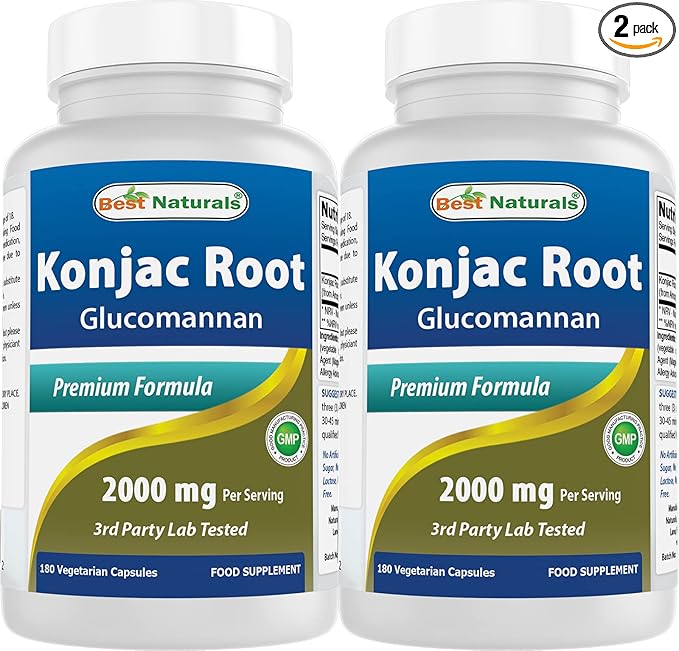 Best Naturals 2 Pack Konjac Glucomannan Root 2000 mg per Serving - 180 Vegetarian Capsules