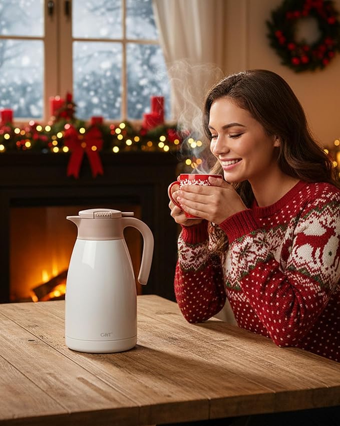 GiNT 2.2L / 74Oz Thermal Coffee Carafe, Insulated Stainless Steel Coffee Carafes for Keeping Hot/Double Walled Vacuum Thermal Carafe (White)