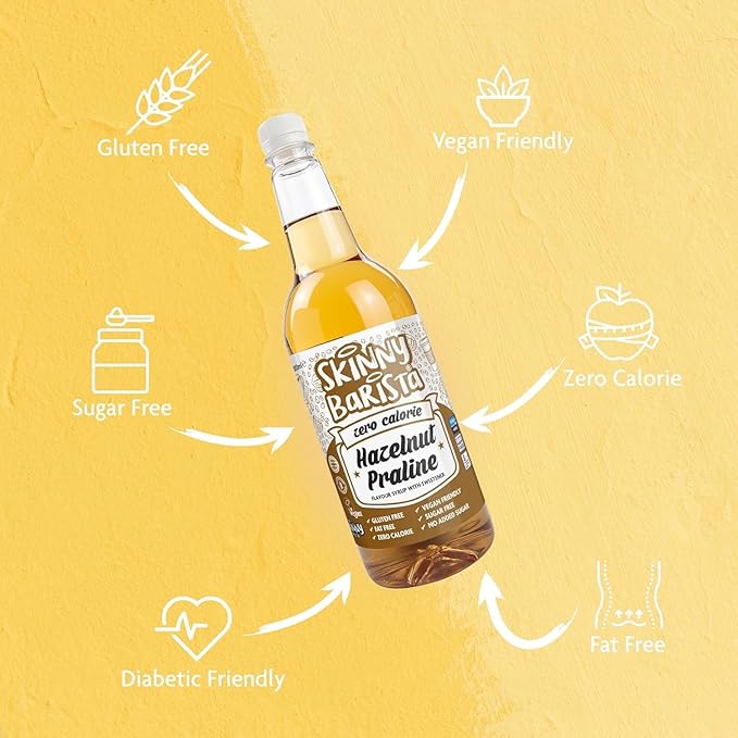 Skinny Food Co Hazelnut Praline Syrup Zero Calorie 35 Fl Oz - Sugar Free Hazelnut Coffee Syrups For Tea, Hot Chocolate, Fruit, Baking, Protein Drinks - Vegan-Friendly, Gluten-Free & Fat-Free