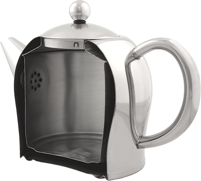 bredemeijer Santhee Double Walled Teapot, 1.4-Liter, Stainless Steel Satin Finish with Satin Accents