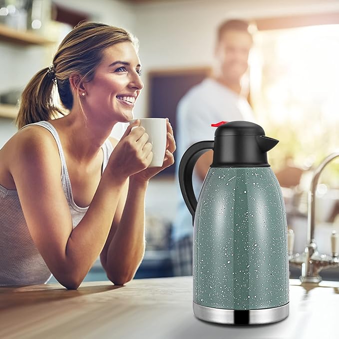 Yummy Sam Thermal Coffee Carafe Stainless Steel 68oz(2 Lifter) Double Walled Vacuum Coffee Water Beverage Dispenser 12 Hour Heat Retention/24 Hour Cold Retention (Green)