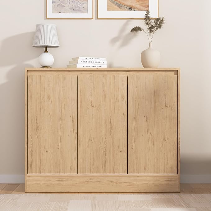 Buffet Cabinet with Storage, Coffee Bar Cabinet with 3 Doors and Adjustable Shelf, Modern Kitchen Buffet Sideboard for Living Room, Kitchen, Natural