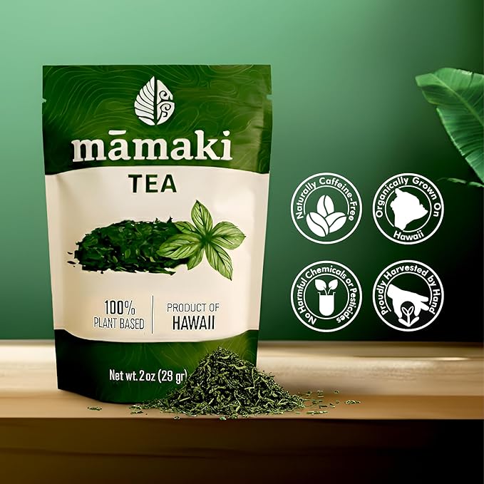 Nakihalani Farm Organically Grown Hawaiian Mamaki Tea (2oz) - Caffeine-Free Herbal Tea - Antioxidant-Rich Supports Digestion & Promotes Relaxation