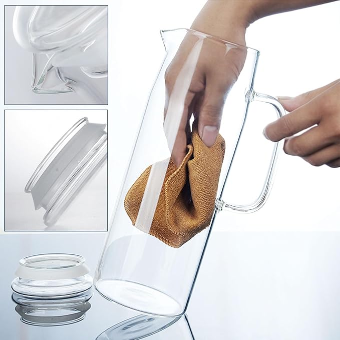 hjn Glass Water Pitcher with Lid Glass Water Carafe with Handle, Fridge Water Jug for Cold or Hot Beverages,Iced Tea,Milk,Juice 1500ml/51oz & glass lid