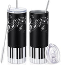 Umigy 2 Pieces Piano Gift Tumbler with Lid Straw and Brush, 20 oz Musical Notes Travel Mug Stainless Steel Coffee Mug for Christmas Music Lovers Singers Teacher Birthday Gifts