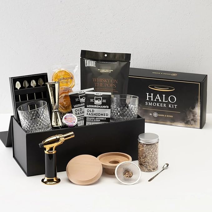 Hawthorne Old Fashioned Cocktail Gift Set | Premium Mixology Kit with Truman Glasses, Gold Jigger, Gourmet Mixers & Garnishes | Perfect Whiskey Gift for Men, & Cocktail Lovers