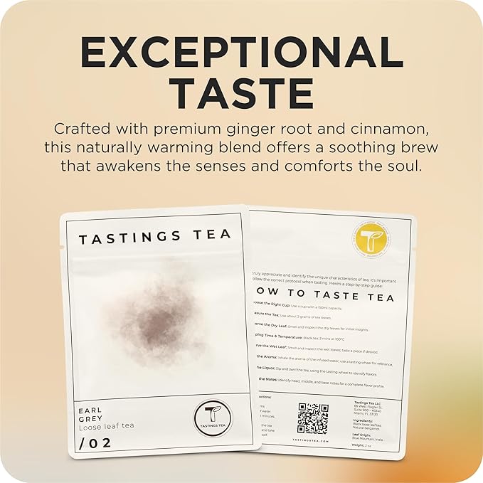 Tastings Tea Earl Grey - 3.5 oz. Loose-Leaf Blend | Assam & Nilgiri Tea Leaves with Bergamot Oil | Caffeinated for Morning Rituals | Holistic Wellbeing