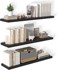 12 Inch Deep Floating Shelves for Wall 3 Pack Floating Shelfs Large Storage Space Wall Decor Display Shelf for Bathroom Living Room Bedroom Kitchen 48" W x 12" D x 1.2" H Black